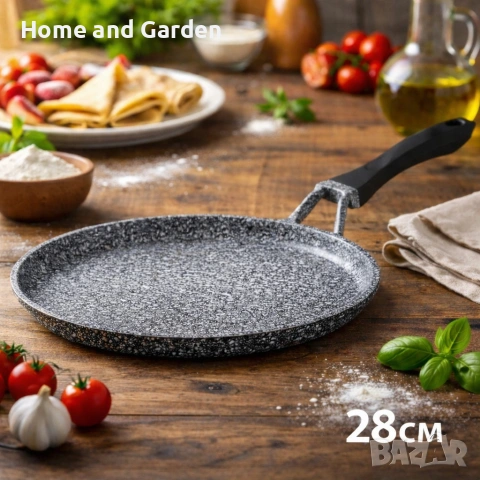 Тиган с керамично-мраморно незалепващо покритие – кован алуминий, снимка 4 - Съдове за готвене - 54028236