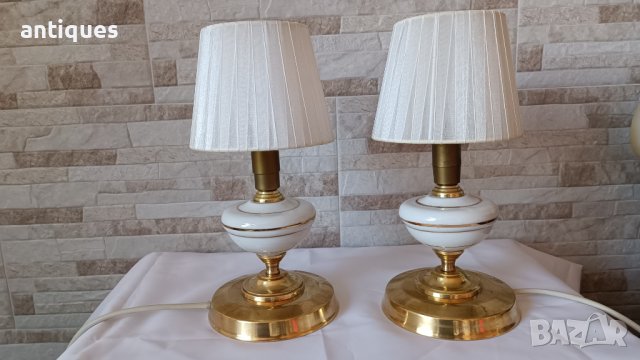 Комплект стари нощни лампи - месинг и порцелан - Антика, снимка 5 - Антикварни и старинни предмети - 42901670