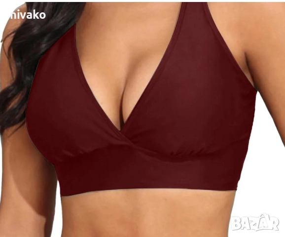 Продавам ново дамско горнище, бански XXL, цвят бордо, кръстосани на гърба презрамки.