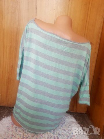 Сива-тюркоазена широка блуза с 3/4 ръкав Л , снимка 3 - Тениски - 34243481
