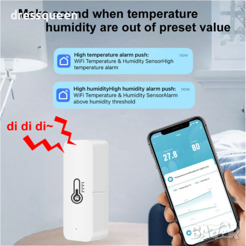 3992 Стаен термометър с WiFi - сензор за температура и влажност, снимка 4 - Други стоки за дома - 44566720