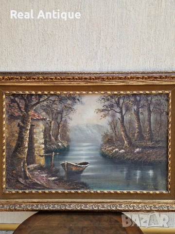 Уникална голяма антикварна майсторска авторска картина масло върху платно , снимка 3 - Антикварни и старинни предмети - 51179696