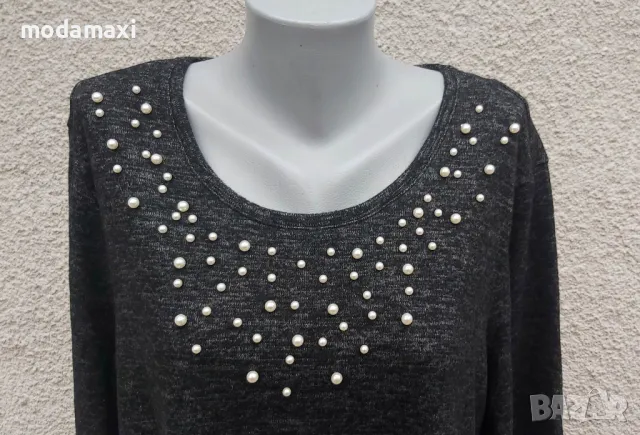 4XL/5XL Нова  блуза Janina с перли , снимка 2 - Блузи с дълъг ръкав и пуловери - 48525559