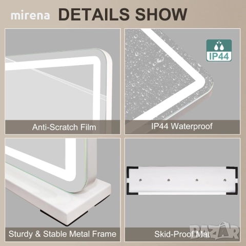 Лед LED Огледало Hollywood с осветление, 3 цвята, 580 x 480 мм c105, снимка 9 - Огледала - 51546933