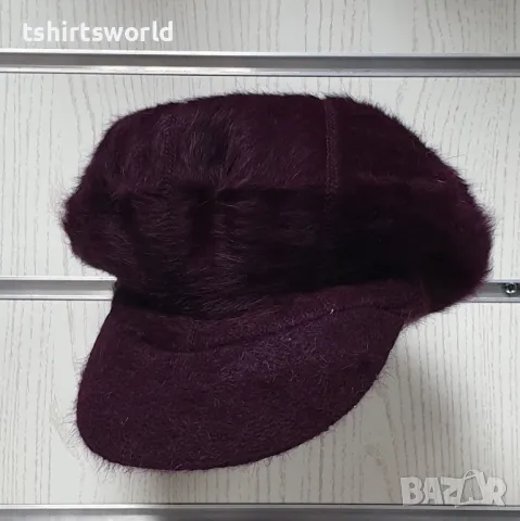 Нова зимна дамска пухена шапка baker boy в лилав цвят, снимка 2 - Шапки - 48186433
