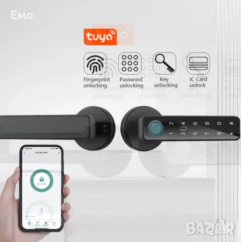 Смарт дръжка за врата отключване с пин код, пръстов отпечатък - Батерия: 6V - 4*AAA батерии , снимка 2 - Други стоки за дома - 48605121