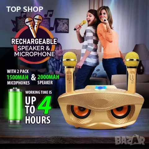 Нова Караоке машина Високоговорител с 2 безжични микрофона за парти, снимка 4 - Слушалки и портативни колонки - 49919397