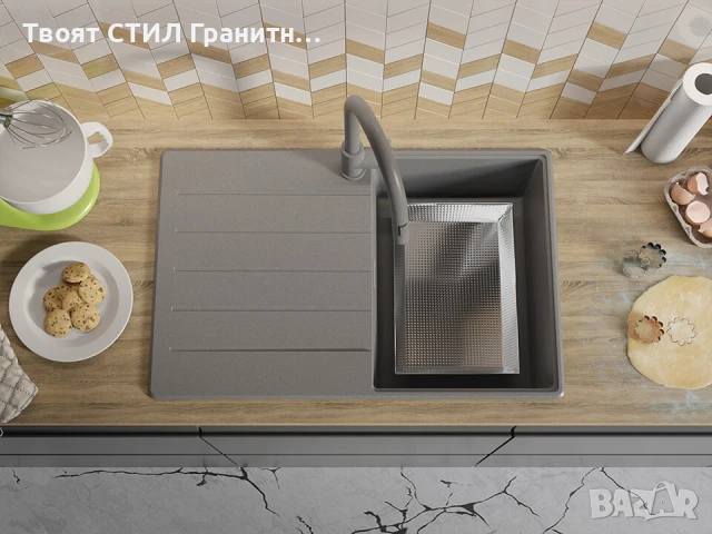 Сива кухненска гранитна мивка Копенхаген 780х500 Top 45, снимка 6 - Мивки - 51139988