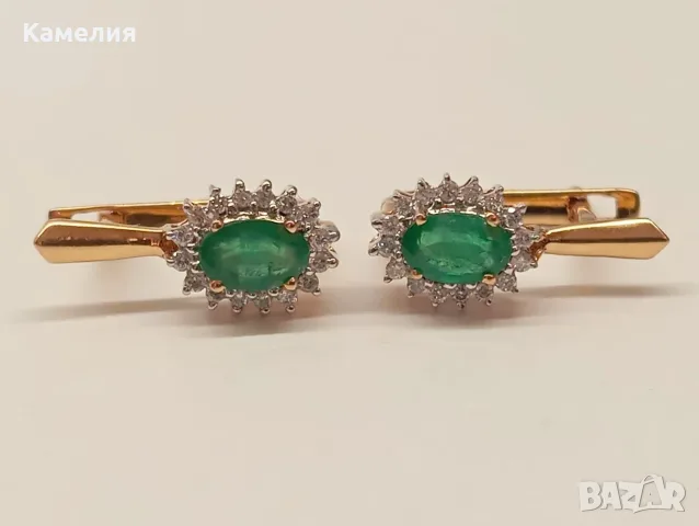 Руско злато. Обеци с брилианти и изумруди, снимка 4 - Обеци - 56256689
