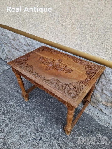 Страхотна антикварна френска масичка масив дърворезба, снимка 5 - Антикварни и старинни предмети - 51050996