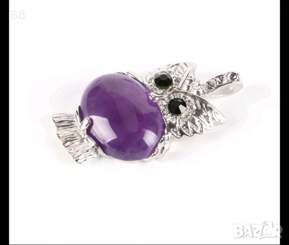 Комплект аметист -обеци и висулка бухал, снимка 2 - Бижутерийни комплекти - 29230586