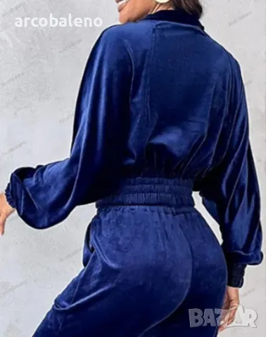 Дамски едноцветен спортен кадифен костюм с дълги ръкави за свободното време, 4цвята , снимка 9 - Комплекти - 47258135