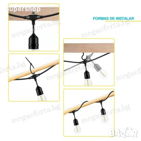 Светлинна Верига 10м. с 20Бр. Външни Нечупливи Лед Крушки за Декорация, снимка 3 - Външни лампи - 54155770