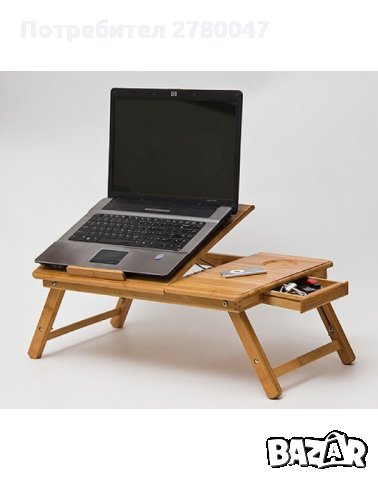 Бамбукова масичка за лаптоп 35х30см с охладител, снимка 1 - Лаптоп аксесоари - 30052555