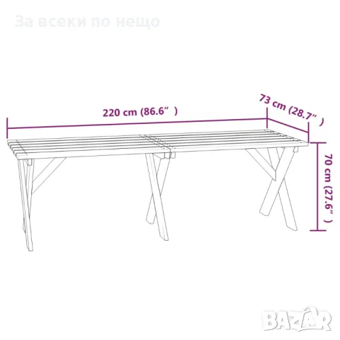 Градинска маса, 220x73x70 см, импрегниран бор, снимка 5 - Маси - 47309391