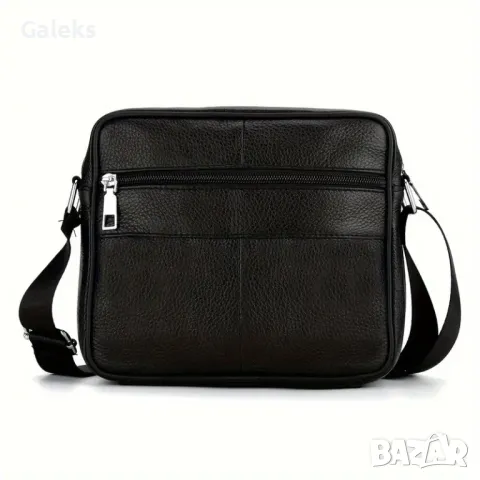 Дизайнерска, Мъжка правоъгълна кожена чантичка за през рамо /Черна естест.кожа!, снимка 3 - Чанти - 50356143