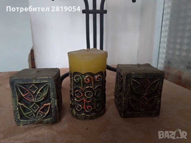 Стар кован железен свещник от  преди 40/50 години с Три големи свещи, снимка 3 - Други ценни предмети - 32062510