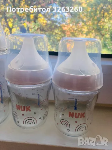 Стъклени шишета NuK и Kikaboo , снимка 3 - Прибори, съдове, шишета и биберони - 56350485