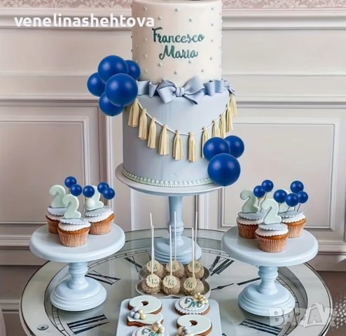 120 броя тъмно сини топчета топки на тел от стиропор за декорация на торта , снимка 7 - Други - 52701997