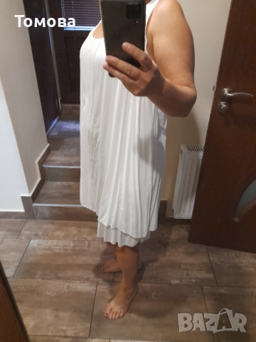 Бяла двуслойна дамска рокля № М-Л, снимка 5 - Рокли - 51705604