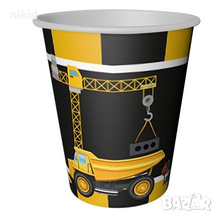 Строителни машини багер кран камион 8 бр картонени чаши парти рожден ден