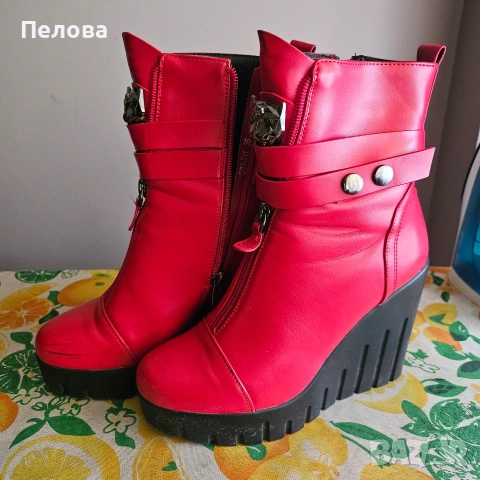 червени боти на платформа, снимка 4 - Дамски боти - 53927330