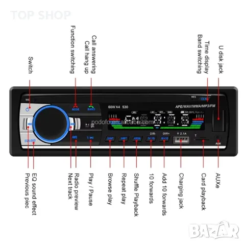 MP3, Плеър, USB, за автомобил, за кола, бус радио блутут CD разговори AUX 1DIN единичен дин с флашка, снимка 3 - Аксесоари и консумативи - 49746470