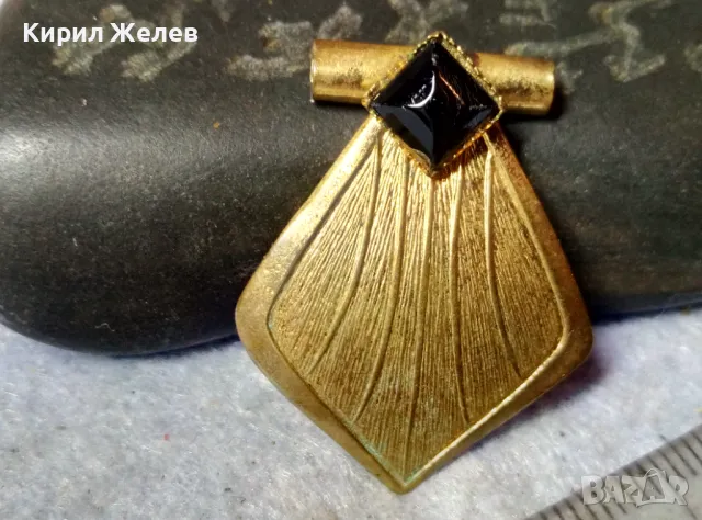 СТАР РОМБОИДЕН АР ДЕКО ПОЗЛАТЕН МЕДЕН ПЕНДАНТ с ЮВЕЛИРНО ФАСЕТИРАН ОБСИДИАН 48803