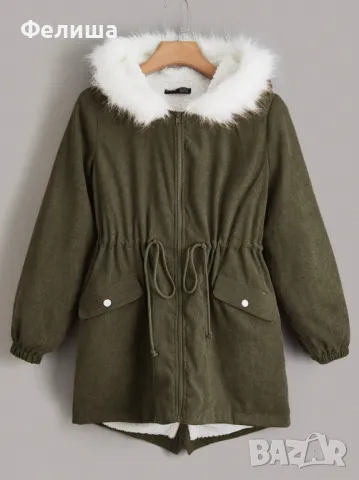 Красиво Ежедневно Топло Яке Парка с Качулка в Пастелно Зелен Цвят L Размер