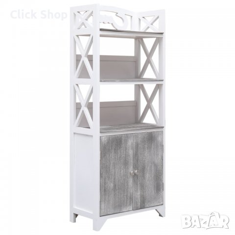 Шкаф за баня, бяло и сиво, 46x24x116 см, дърво от пауловния