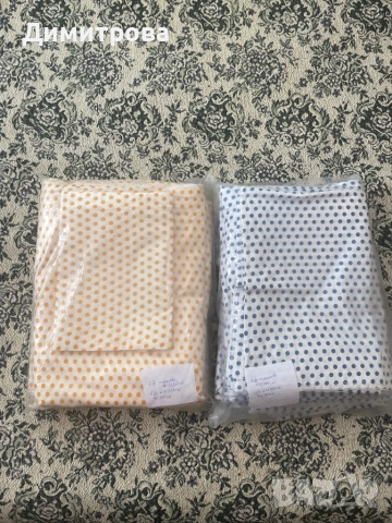 Комплект чаршафи с калъфки за спалня със  жълти точки в 4 части, с сини точки в 3 части