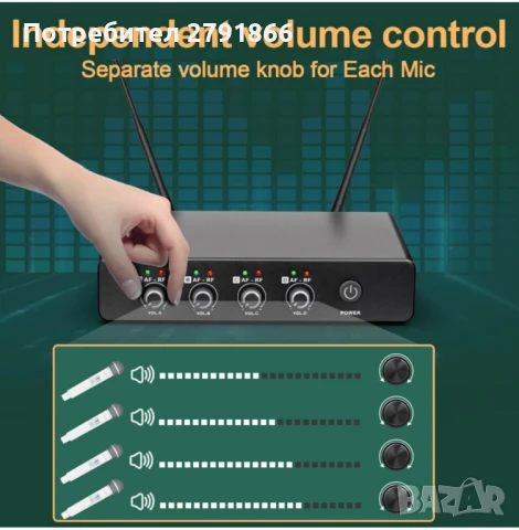 Depusheng R4 Караоке Безжични Микрофони Професионална 4-канална система нова, снимка 7 - Микрофони - 50617676