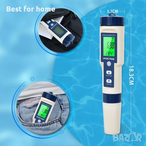 Poctme  5 в 1 тестер за вода -  pH/TDS/EC/Соленост/Температура, снимка 6 - Друга електроника - 51855880