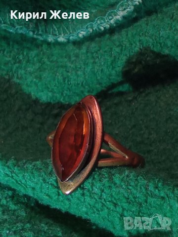 СТАРИНЕН БРОНЗОВ АРТ НУВО ПРЪСТЕН с ФАСЕТИРАН ЦИТРИН МАЙСТОРСКА РЪЧНА ИЗРАБОТКА 22205, снимка 3 - Антикварни и старинни предмети - 33134364