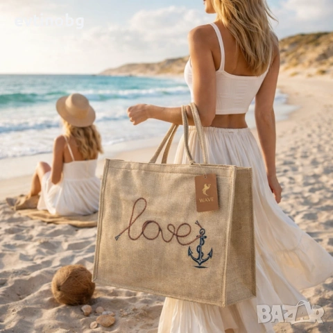 Стилна лятна чанта за плаж и разходка, размер 43 х 34 см, снимка 3 - Чанти - 54063327