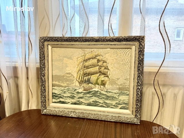 Гоблен 90 на 70см. Ръчно шит - дървена рамка, снимка 2 - Гоблени - 54335178