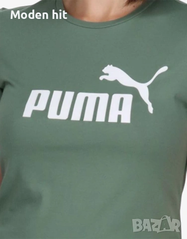 Оригинал! PUMA Essential Logo Tee Green дамска тениска с къс ръкав и лого, снимка 2 - Тениски - 54326635