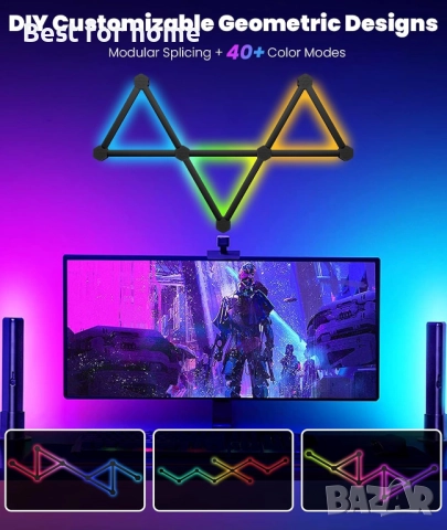 Смарт хексагон лампи (Modular RGB) – 10 бр., WiFi, Синхронизация с музика, Gaming Setup, снимка 5 - Други - 52966195