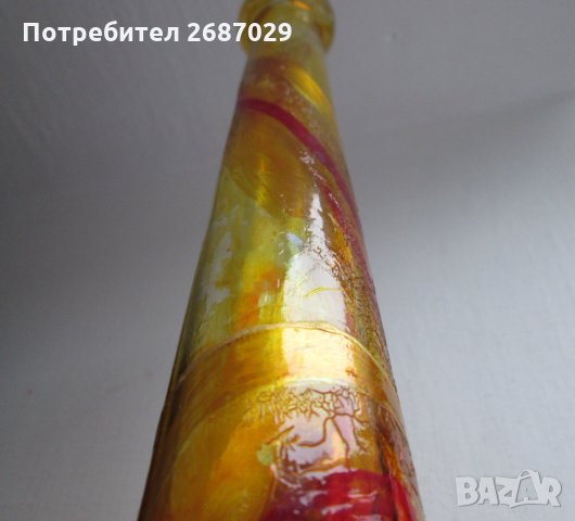 стара жълта стъклена рисувана ваза, снимка 5 - Вази - 31802492