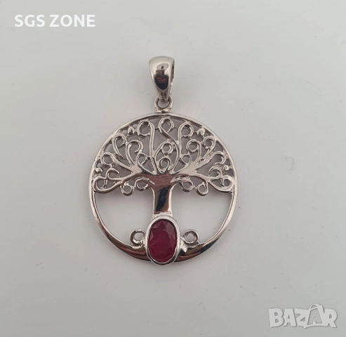 СРЕБЪРНА ВИСУЛКА СЪС САПФИР ИЛИ РУБИН, снимка 2 - Колиета, медальони, синджири - 52362137