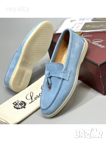 Loro Piana ЕСТЕСТВЕН ВЕЛУР Мъжки Сини Мокасини 