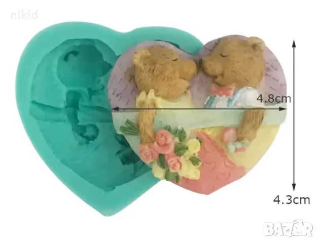 мечета мече младоженци в сърце сватбен силиконов молд форма фондан шоколад гипс декор, снимка 4 - Форми - 50163977