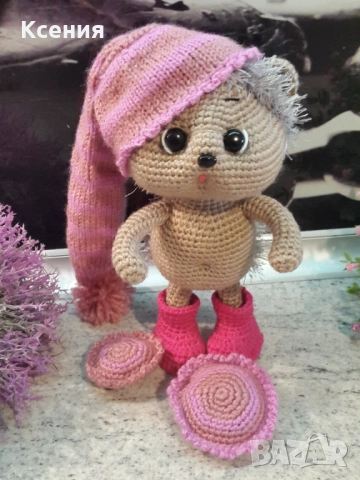 Плетена играчка ”Сънлив Таралеж”, Плетени, ръчно изработени, прекрасен подарък, снимка 4 - Плюшени играчки - 52510078