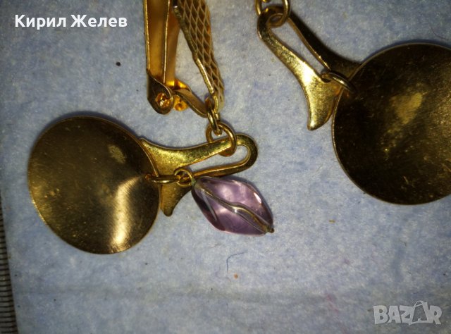СТАРИ ПОЗЛАТЕНИ РЕТРО КЛИПС ОБЕЦИ от БЛАГОРОДНА СТОМАНА КРИСТАЛ / АМЕТИСТ 38833, снимка 6 - Обеци - 42117521