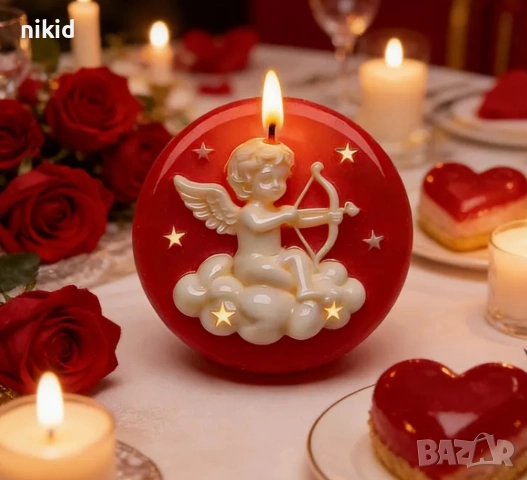 Купидон Валентин Ангел с лък кръгъл силиконов молд форма фондан шоколад гипс смола свещ декор , снимка 3 - Форми - 53102851