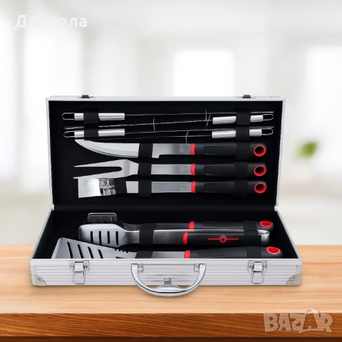 Луксозен комплект от 11 инструмента за барбекю в алуминиев куфар, снимка 3 - Други стоки за дома - 51778618