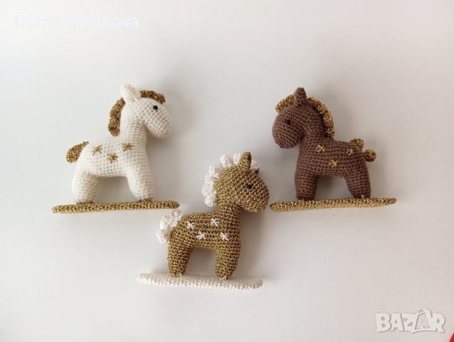 Плетени коледни играчки, кончета, играчки за елха, коледна декорация, играчки ръчна изработка, снимка 6 - Плюшени играчки - 38913295