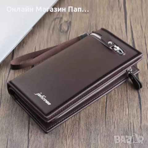 Мъжки луксозен портфейл тип клъч - PU кожа, органайзер за паспорт, телефон и карти с цип, снимка 4 - Портфейли, портмонета - 52538099