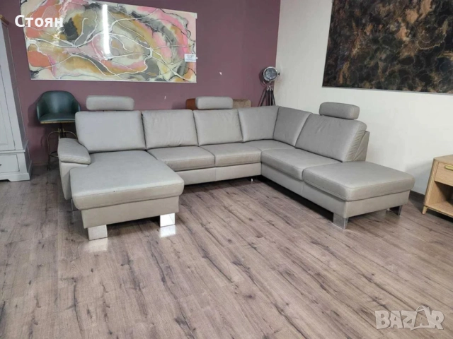 ПРОМОЦИЯ!!!Бежов П-образен ъглов диван от плат Sambia с функция сън