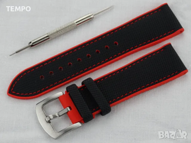 СИЛИКОНОВА КАИШКА ЧЕРНА С ЧЕРВЕНО- 18мм + ПОДАРЪК, снимка 4 - Каишки за часовници - 48451623